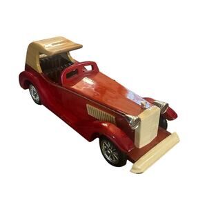 Vintage Wooden Red Classic Model Car Decorative Art Retro Decor